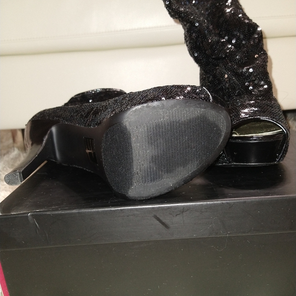 Black Sequin Peep Toe Booties - image 6